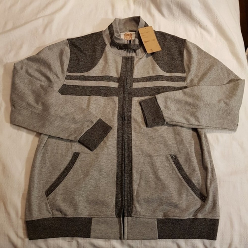 American Exchange men's sweater 2XL full zip up gray & black, NWT